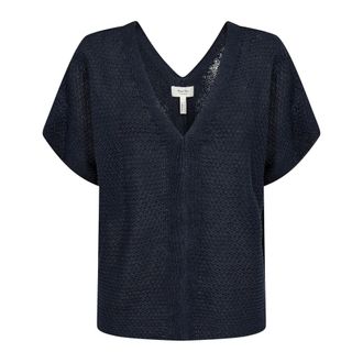 Part Two V-neck Knitwear, female, Blue, Size: M Soft Knit V-Neck Sweater After Midnight