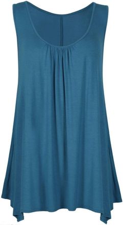ZEE FASHION ZEE Fashion Women Ladies Loose Fit Ruched Hanky Hem Plain Jersey Tunic Blouse Sleeveless Flared Vest Swing Top Plus Sizes UK 8-26 Teal