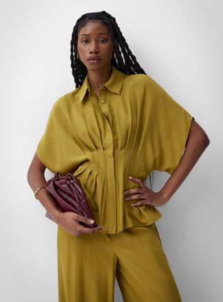 Icone Womens Pleated cinched cap-sleeve blouse