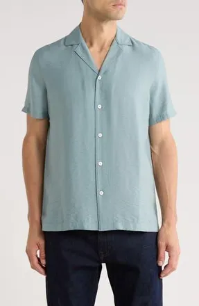 Nordstrom Hammered Satin Camp Shirt in Blue Spruce at Nordstrom Rack, Size Xx-Large
