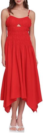 Avec Les Filles Shirred Handkerchief Midi Dress in Hot Red at Nordstrom, Size X-Small