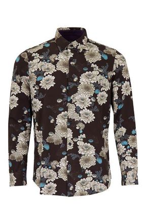 Lords of Harlech Sawyer Knit Button-Up Shirt in Serious Floral Black at Nordstrom, Size Xx-Large