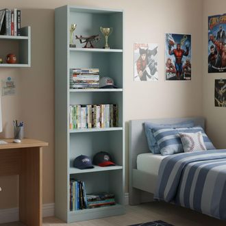 Dmora Dmora - Librer&iacute;a Dmacagg, Librer&iacute;a Alta Con 5 Baldas, Estante De Oficina O Dormitorio, Estante Moderno Con Compartimentos, 52x25h80 Cm, Verde Azulado