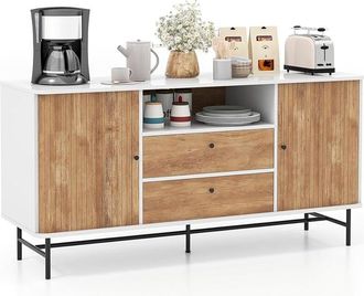 Costway Mueble de tv de hasta 65 Pulgadas, Mesa tv de Salón Moderna con Puertas Corredizas Persiana y 2 Cajones, Aparador Buffet Versátil con Orificio para