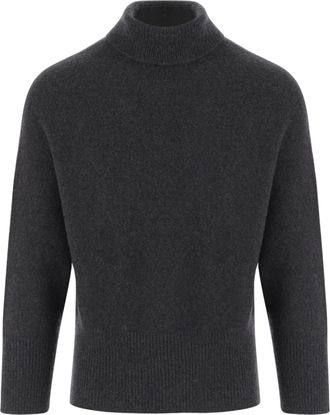 Giorgio Armani Dark Gray Cashmere Ribbed Cuffs Turtleneck Sweater