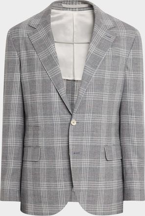 Brunello Cucinelli Mens Wool, Silk and Linen Plaid Single-Breasted Suit Jacket
