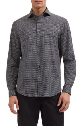 Bugatchi Devon OoohCotton Microprint Button-Up Shirt in Black at Nordstrom, Size Xx-Large