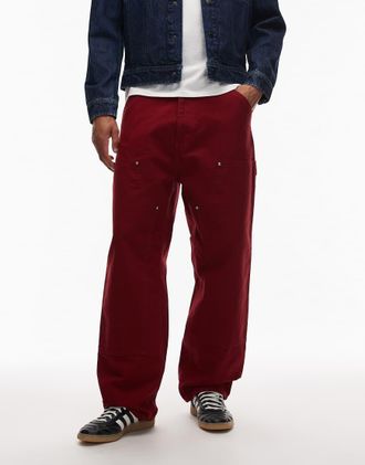 Carhartt Work in Progress OG - Pantaloni ampi rossi con ginocchia doppiate-Rosso