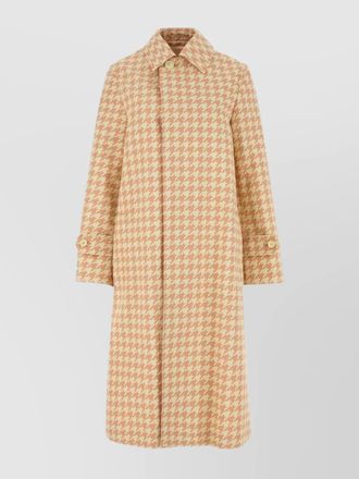 Burberry long houndstooth twill coat lapels