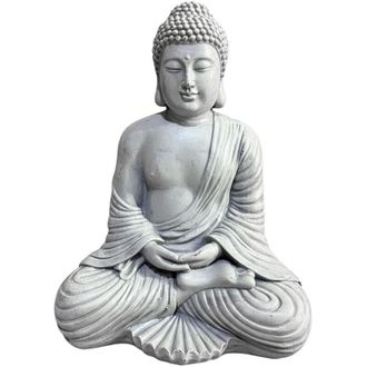 Relaxdays Relaxdays Statua Buddha seduto, 42 cm, per giardino e soggiorno, effetto pietra, resistente al gelo, grigio chiaro