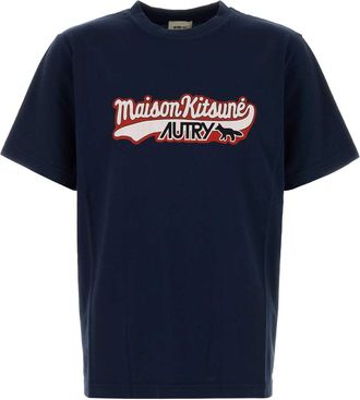 Autry Navy Blue Cotton Autry X Maison Kitsunã T-shirt