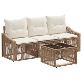vidaXL Conjunto De Sof&aacute;s De Jard&iacute;n 4 Pcs Beige Rat&aacute;n Sint&eacute;tico Vidaxl
