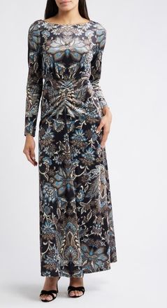 Julia Jordan Paisley Floral Long Sleeve Gown in Black Multi at Nordstrom, Size 10