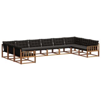 vidaXL Conjunto De Sof&aacute;s De Exterior Con Coj&iacute;n 10 Pcs Natural Y Negro Vidaxl