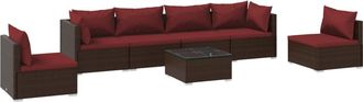 vidaXL Set Muebles De Jard&iacute;n 7 Piezas Y Cojines Rat&aacute;n Sint&eacute;tico Marr&oacute;n Vidaxl