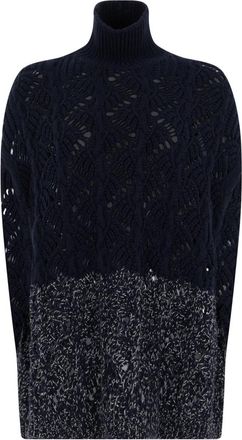 Fabiana Filippi Trui met hoge kraag - Dames - Coltruien - Blauw - ONE Size - Wol - Truien & Vesten