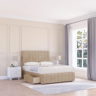 Sloomy California Divan Bed Base Slate Naples 2 Drawers 12 Footboard & 54 Floor Standing Headboard in Cream | Size: King