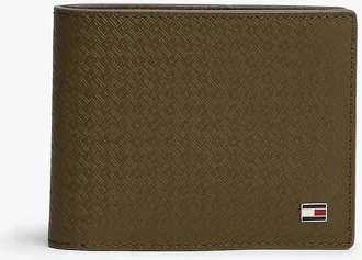 Tommy Hilfiger Mens Allover Flag Logo Leather Bifold Wallet - Green