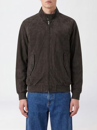 Baracuta Suede Bomber Jacket with High Collar and Zip Closure