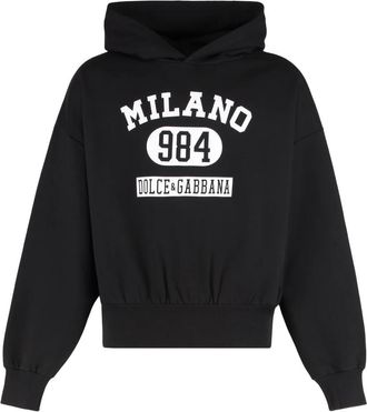 Dolce & Gabbana Zwarte Jersey Hoodie met Witte Print - Heren - Hoodies - Zwart - S - Katoen - Hoodies & sweatvesten