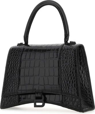 Balenciaga Womens Hourglass Top Handle Bag Black Calf