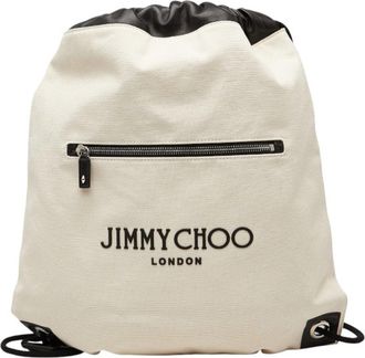 Jimmy Choo London Black Ivory Canvas Leather Backpack (Pre-Owned)