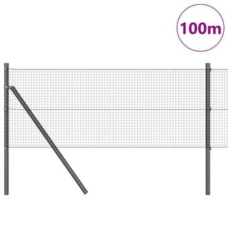 Berkfield Home Modern Welded Wire Fence with 13 Posts Grey 0.5x100 m Steel