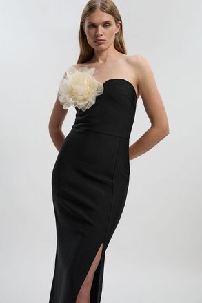 Karen Millen Womens Figure Form Bandage Rosette Knit Midi Dress - Monochrome Multi - Size X-Small