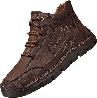 Generic Mens Ankle Boots Leather, Flats Shoes Non-Slip Soles Sports Shoe Lace Up Walking Trainers Vintage Casual Sneakers Hard Wearing Outdoor Shoes High Top 