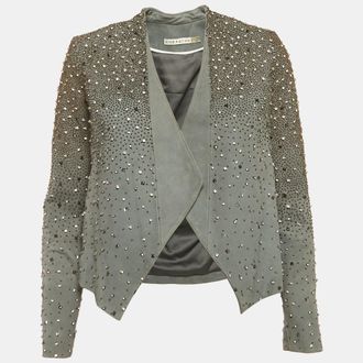 Alice & Olivia Alice + Olivia Grey Embellished Leather Jacket XS