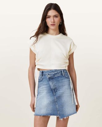 AllSaints Polyester/Cotton Mira Cropped Satin Drawcord T-Shirt, Size: XS