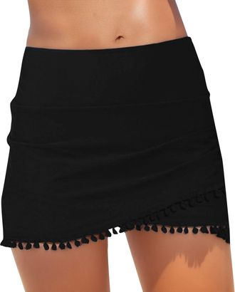Generic Swim Skirt for Women UK High Waisted Swimming Skorts with Shorts Swimming Costume with Skirt Briefs Pleated Ruffle Tummy Control Quick Dry Bikini Bott