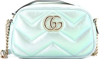 Gucci GG Marmont leren schoudertas met chevron streep - Groen
