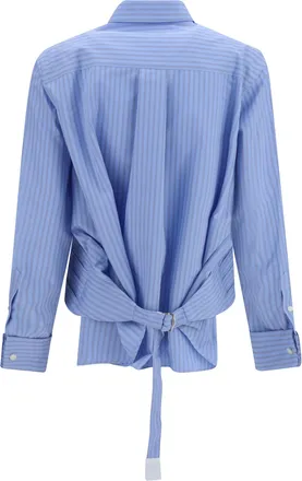 sacai Womens Cotton Poplin Shirt With Belt Light Blue Stripe