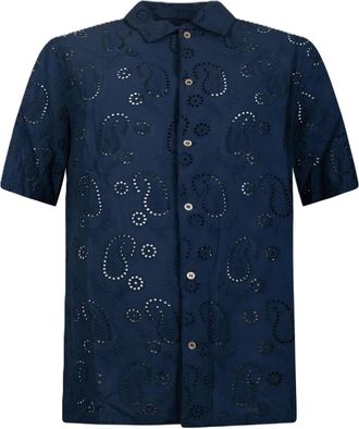 MC2 Saint Barth Sifnos Short Sleeve Sangallo Fiore Shirt - Heren - Korte mouwen Overhemden - Blauw - S - Katoen - Overhemden