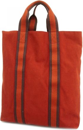 Herm&egrave;s Red Color Canvas Tote Bag (Pre-Owned)