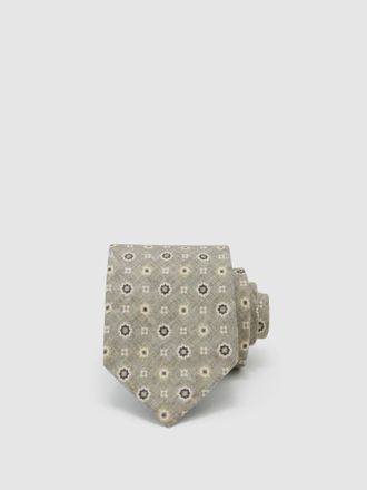 Reiss Soft Sage Silk Floral Medallion-print Tie