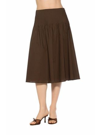 Alexia Admor Esme Pintuck Waist Full Poplin Skirt in Brown at Nordstrom, Size 14