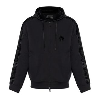 Emporio Armani Zip-throughs, male, Black, Size: M Logo Cotton Hoodie