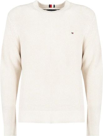Tommy Hilfiger Klassieke Gebreide Trui - Heren - Ronde hals truien - Beige - 2XL - Katoen - Truien & Vesten