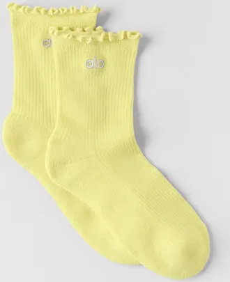 Alo | Womens Lettuce Edge Sockshine in Sun Yellow, Size: Medium/Large