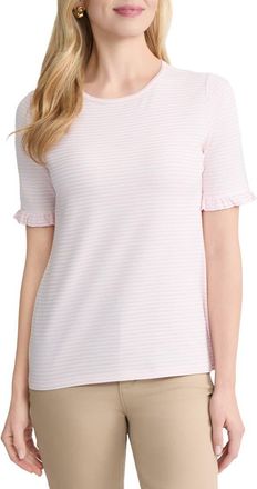 Jones New York Ruffle Elbow Sleeve T-Shirt in Petal Pink/natural Wht at Nordstrom, Size Large