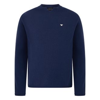 Emporio Armani Round-neck Knitwear, male, Blue, Size: M Cotton Sweater