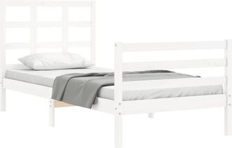 vidaXL Estructura De Cama Individual Con Cabecero Madera Maciza Blanco Vidaxl