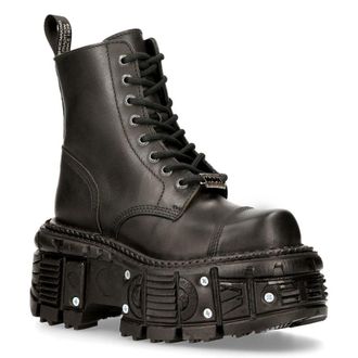 New Rock Unisex Leather Combat Platform Boots- TANK083-C1 in Black | Size: 6