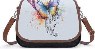 Generic Watercolor Music Notes Butterfly Womens Crossbody Bag Fashion Shoulder Handbags Message Tote Bag with Adjustable Strap
