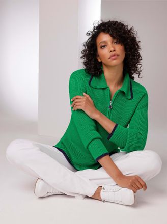 Cr&eacute;ation L Polokragenpullover CREATION L PREMIUM Lyocell-Baumwoll-Pullover, Damen, Gr. 36, grasgr&uuml;n, 70% Lyocell, 30% Baumwolle, unifarben, Pullover Polokragenpu