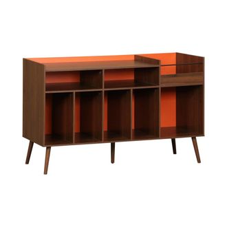 Sweeek Muebles de vinilo vintage bicolor con decoraci&oacute;n de madera oscura