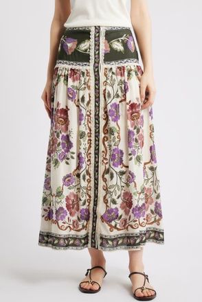 Farm Rio Rococo Floral Midi Skirt in Rococo Flowers Cream at Nordstrom, Size X-Large