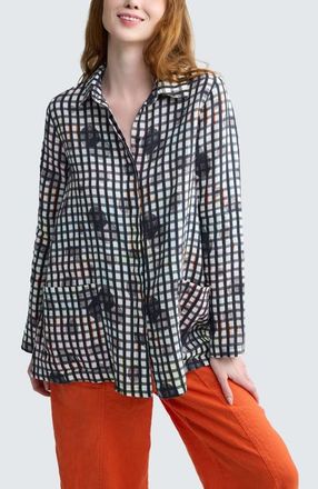 Luukaa D'Celli Brila Neon Print Linen Shirt in Neon Black at Nordstrom, Size 14